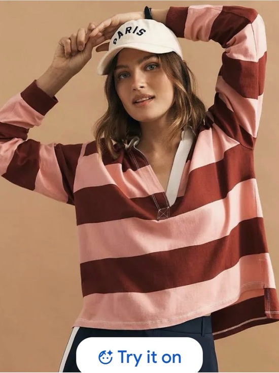 Pilcro Tops - Anthropologie Pilcro Stripe Long Sleeve Rugby Polo Shirt NWT M